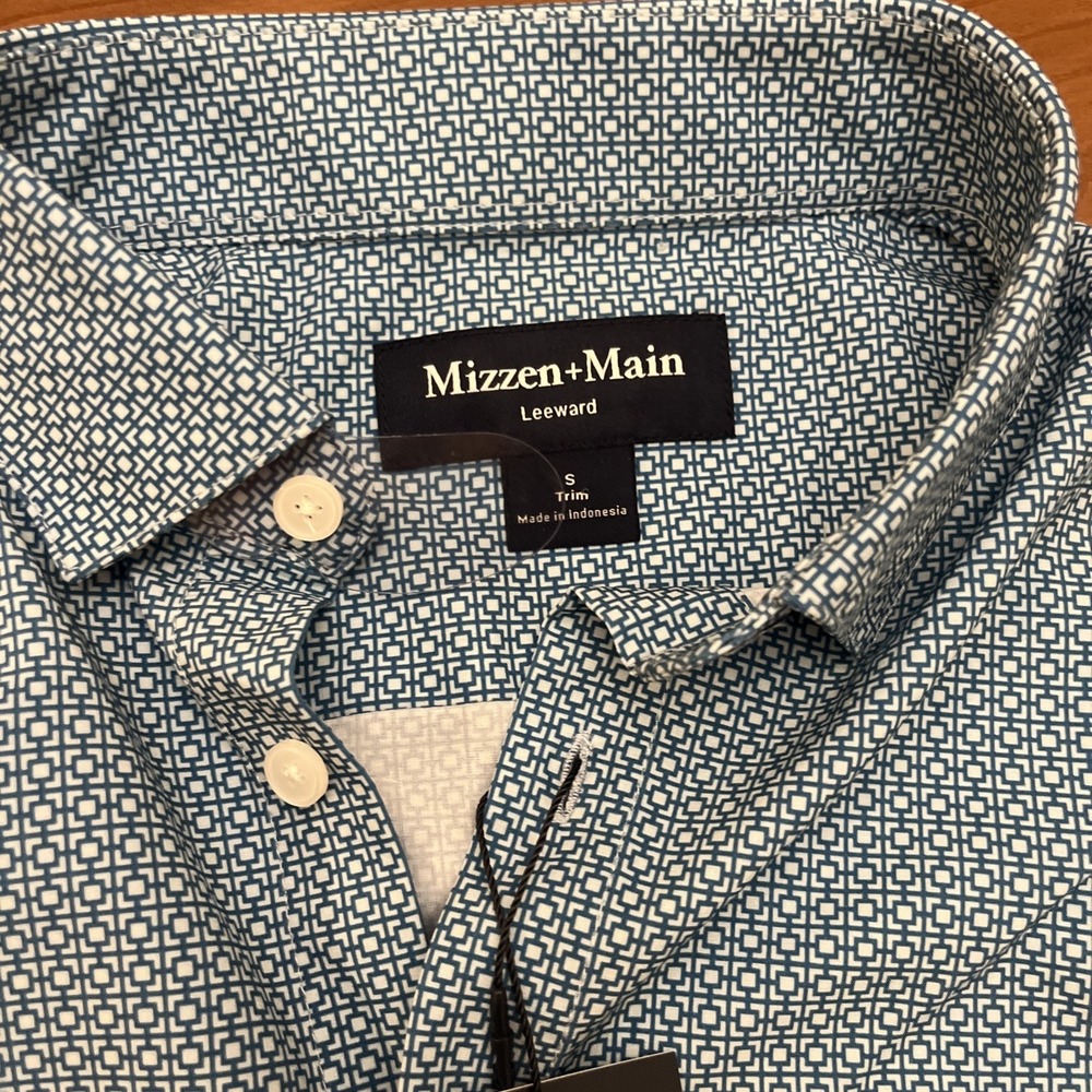 Mizzen And Main Leeward Button Up Shirt Geometric Blue Pattern Size Small Men's